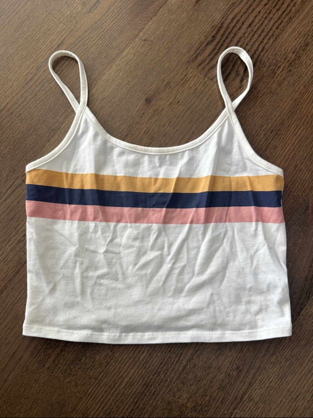 American Eagle Outfitters White Crop Tank with Yellow, Navy & Pink Stripes